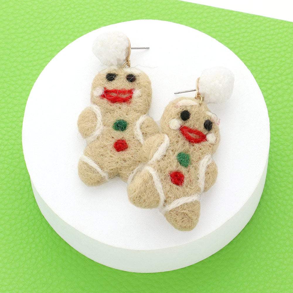 Pom Pom Gingerbread Dangle Earrings - Madeline Love - Flyclothing LLC