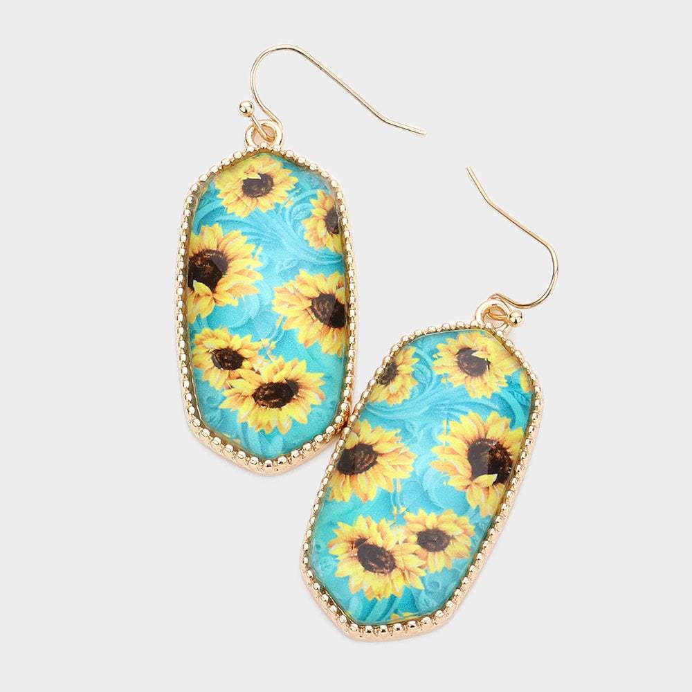 Sunflower Printed Hexagon Dangle Earrings - Madeline Love - Flyclothing LLC