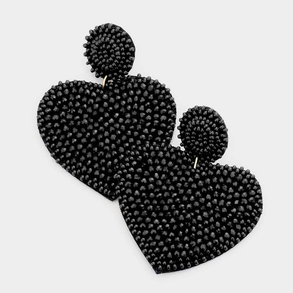 Felt Back Beaded Heart Dangle Earrings - Madeline Love - Flyclothing LLC