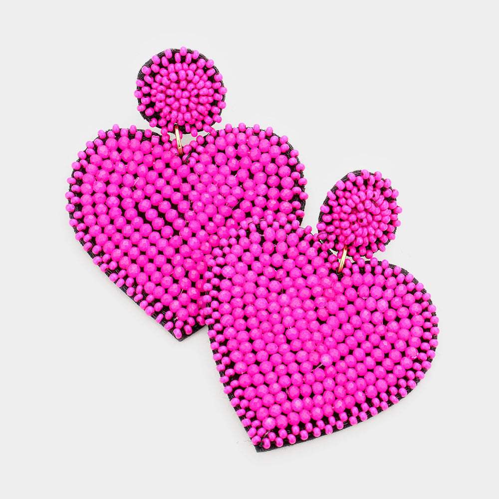 Felt Back Beaded Heart Dangle Earrings - Madeline Love - Flyclothing LLC