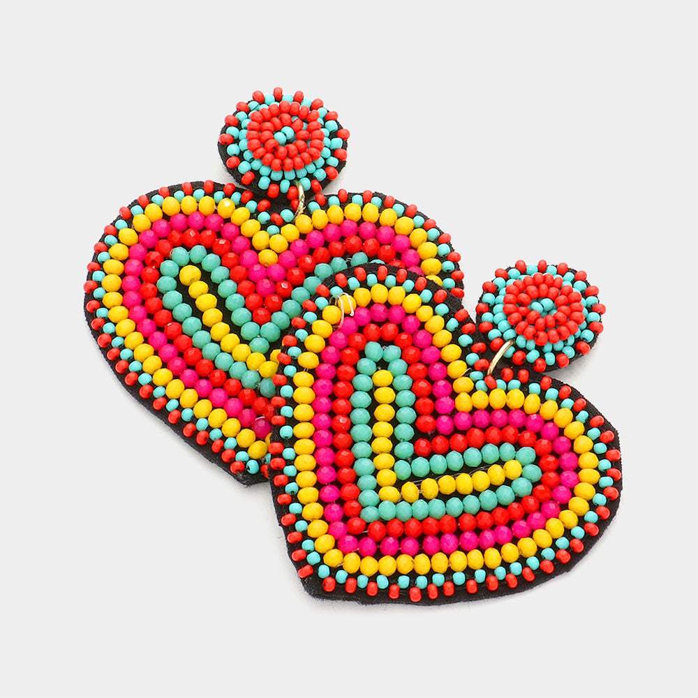 Felt Back Beaded Heart Dangle Earrings - Madeline Love - Flyclothing LLC
