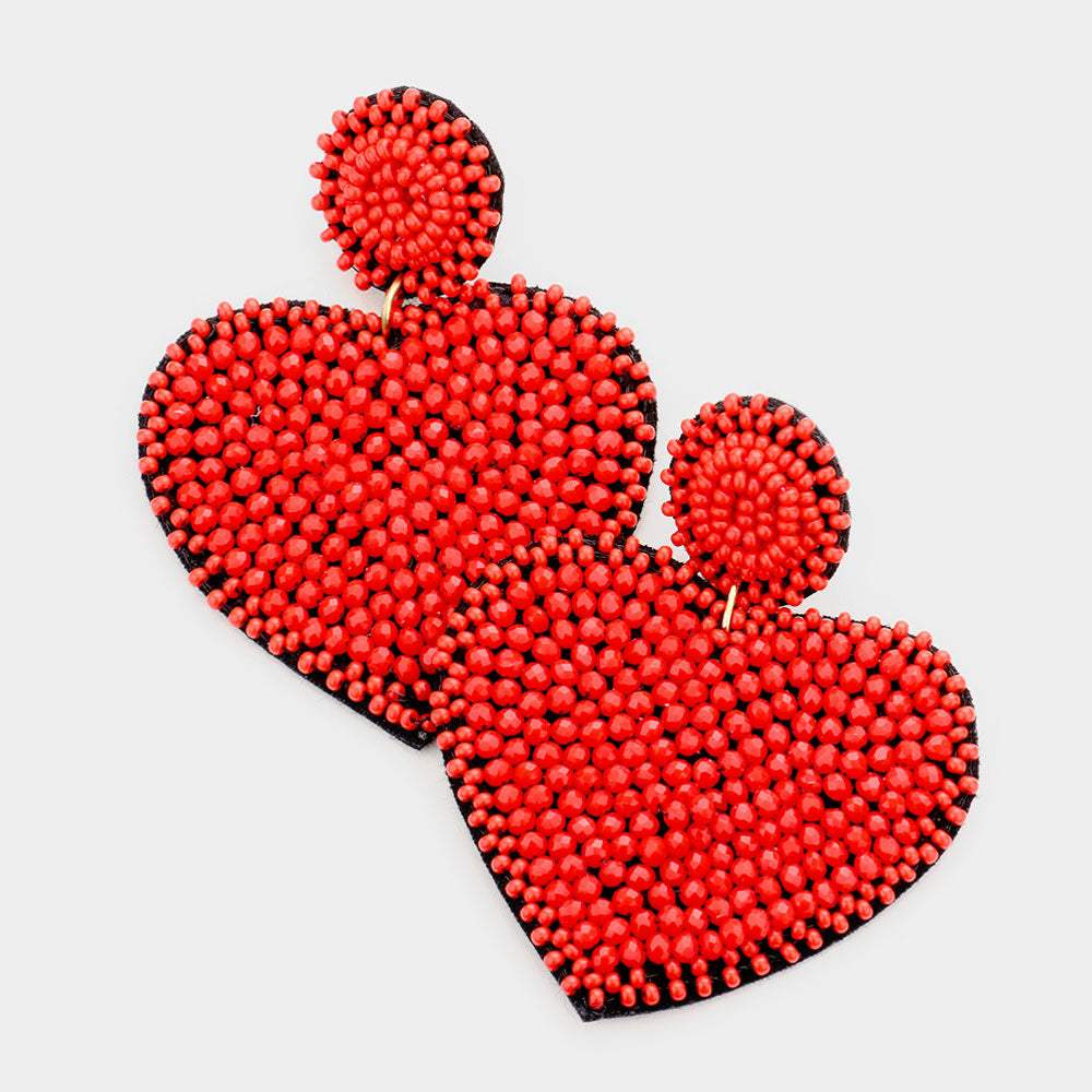 Felt Back Beaded Heart Dangle Earrings - Madeline Love - Flyclothing LLC