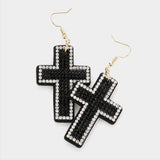 Felt Back Bling Cross Dangle Earrings - Madeline Love - Flyclothing LLC