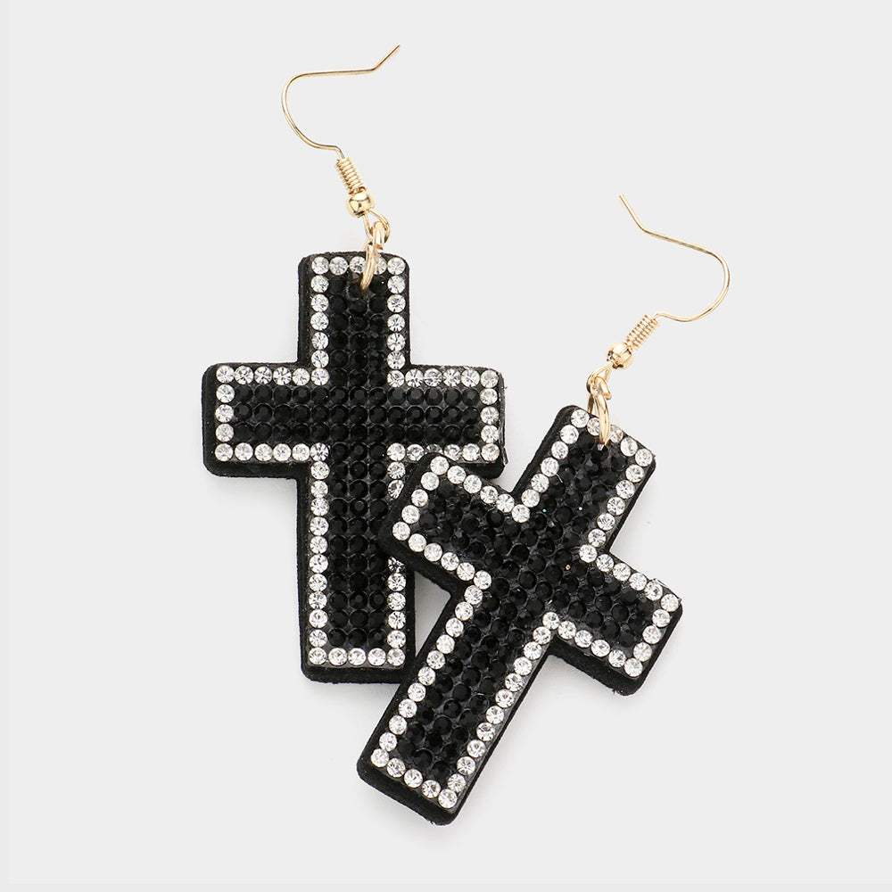 Felt Back Bling Cross Dangle Earrings - Madeline Love - Flyclothing LLC