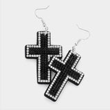 Felt Back Bling Cross Dangle Earrings - Madeline Love - Flyclothing LLC