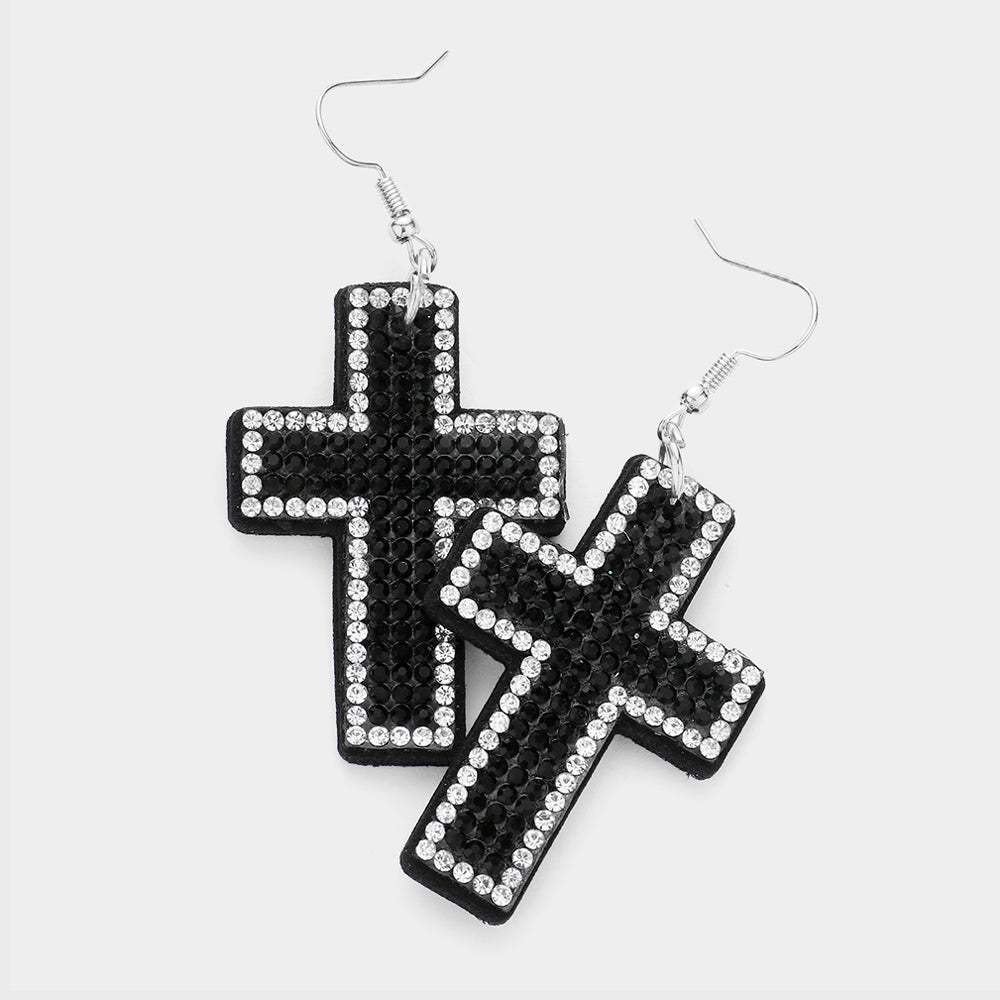 Felt Back Bling Cross Dangle Earrings - Madeline Love - Flyclothing LLC