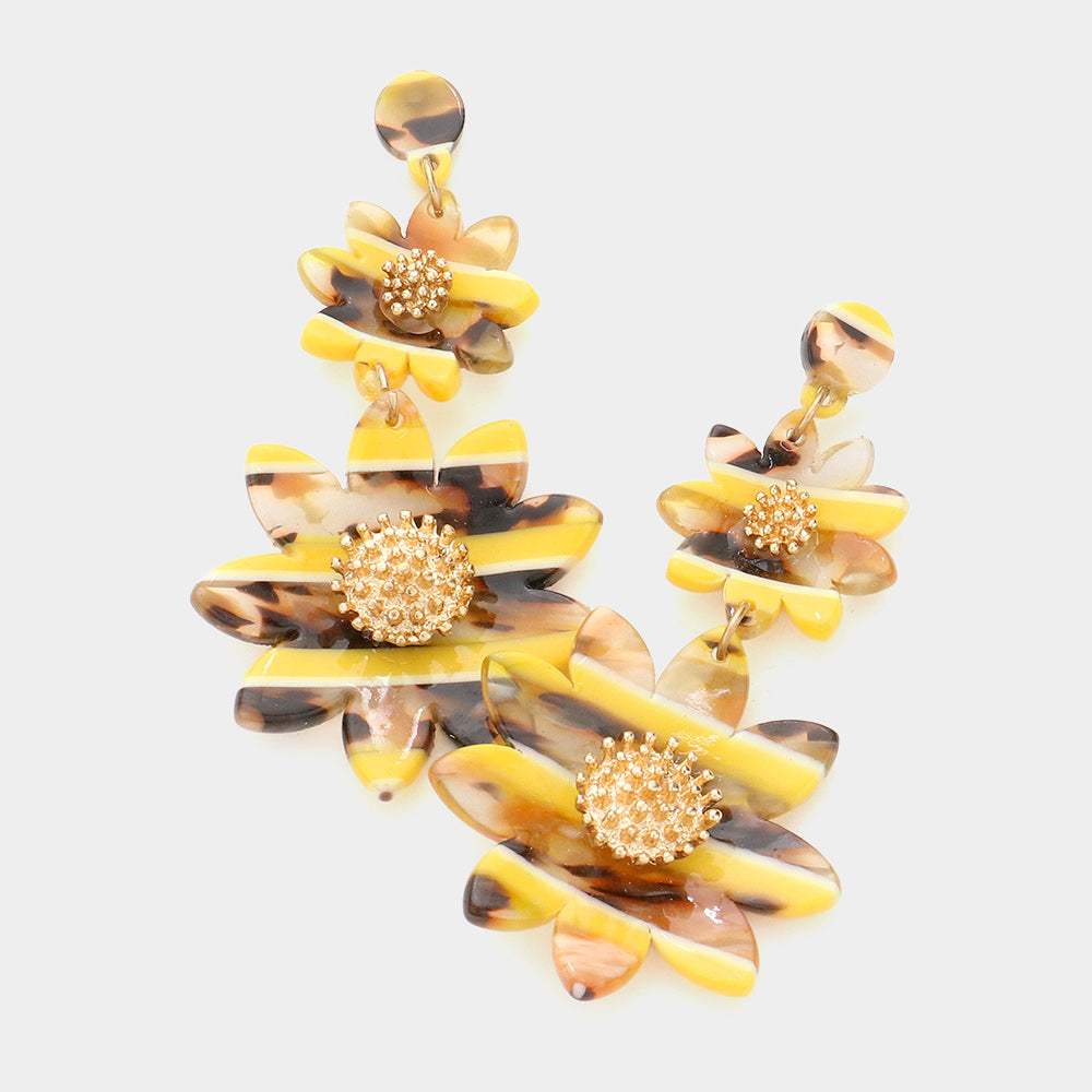 Celluloid Acetate Double Flower Link Dangle Earrings - Madeline Love - Flyclothing LLC
