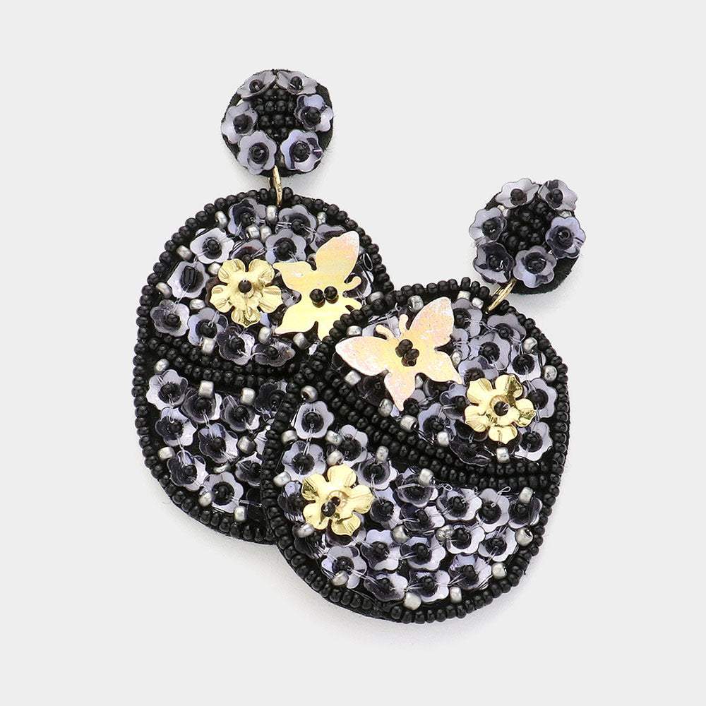 Felt Back Flower Butterfly Accented Dangle Earrings - Madeline Love - Flyclothing LLC