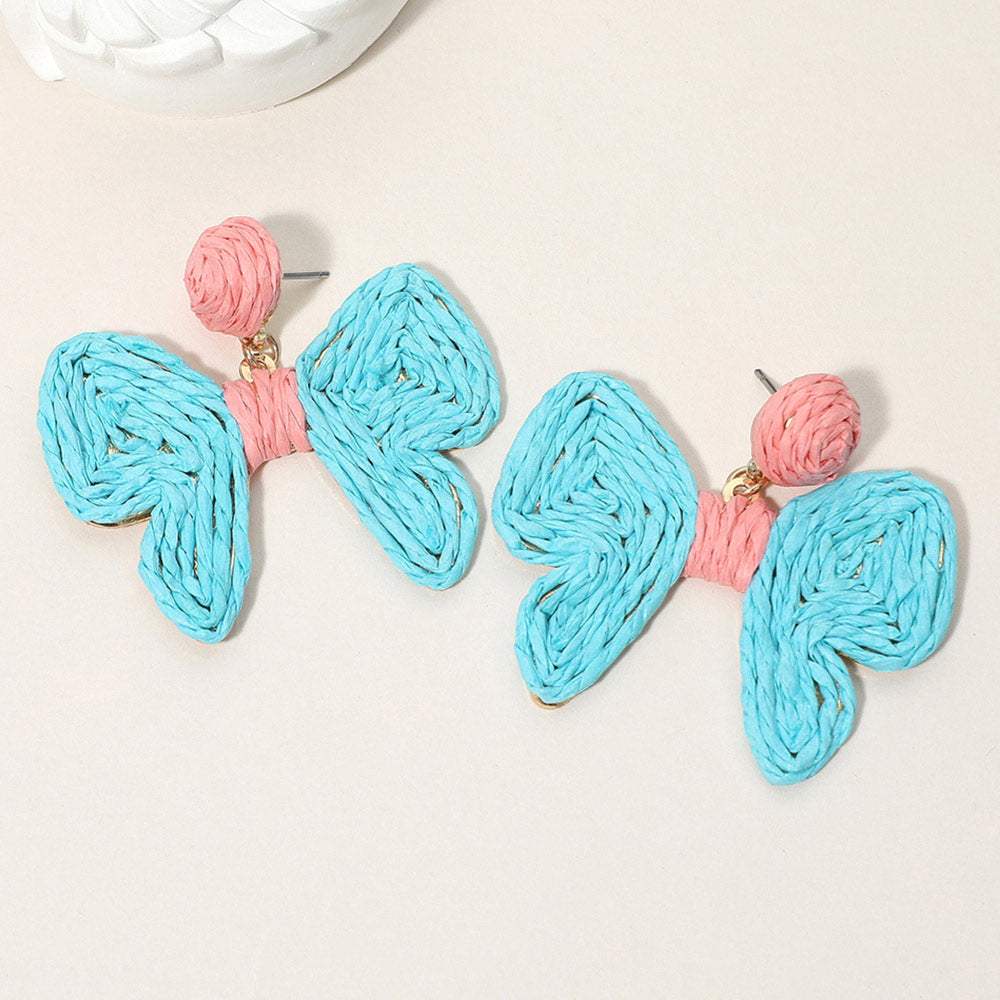 Twisted Raffia Bow Dangle Earrings - Madeline Love - Flyclothing LLC