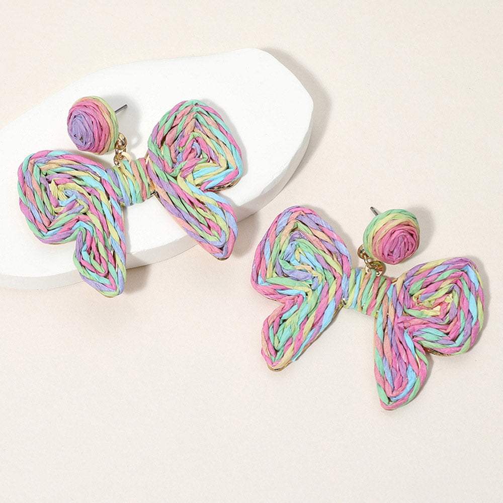 Twisted Raffia Bow Dangle Earrings - Madeline Love - Flyclothing LLC