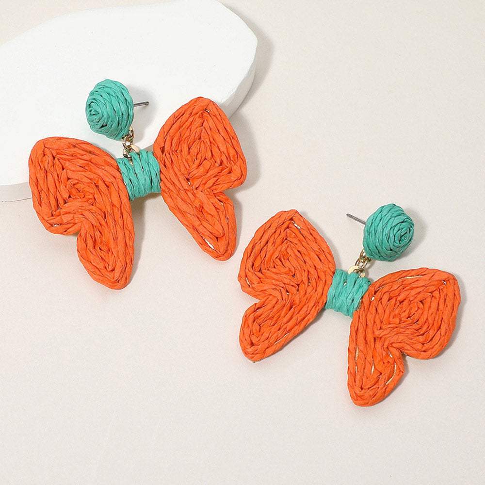Twisted Raffia Bow Dangle Earrings - Madeline Love - Flyclothing LLC