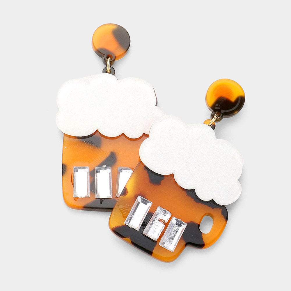 Glittered Celluloid Acetate Tortoise Beer Dangle Earrings - Madeline Love - Flyclothing LLC