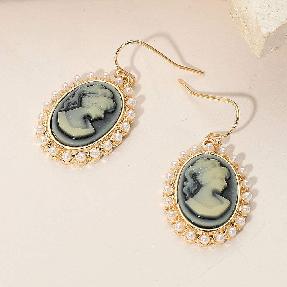 Pearl Rim Vintage Cameo Drop Dangle Earrings - Madeline Love - Flyclothing LLC