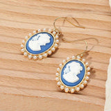 Pearl Rim Vintage Cameo Drop Dangle Earrings - Madeline Love - Flyclothing LLC