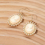 Pearl Rim Vintage Cameo Drop Dangle Earrings - Madeline Love - Flyclothing LLC
