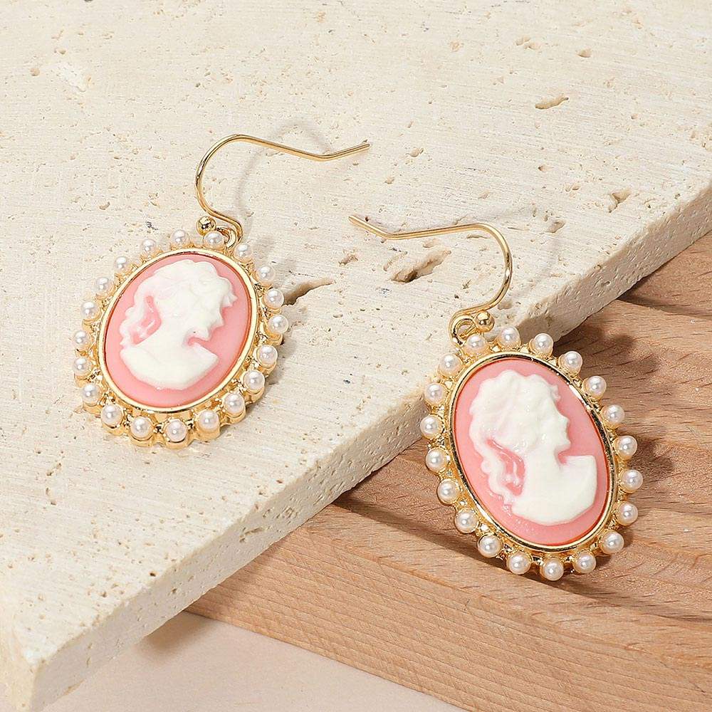 Pearl Rim Vintage Cameo Drop Dangle Earrings - Madeline Love - Flyclothing LLC