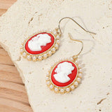 Pearl Rim Vintage Cameo Drop Dangle Earrings - Madeline Love - Flyclothing LLC