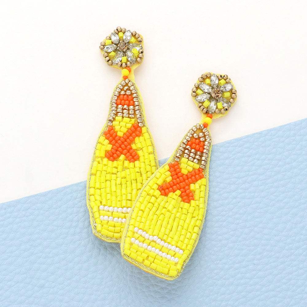 Felt Back Beaded Champagne Dangle Earrings - Madeline Love - Flyclothing LLC