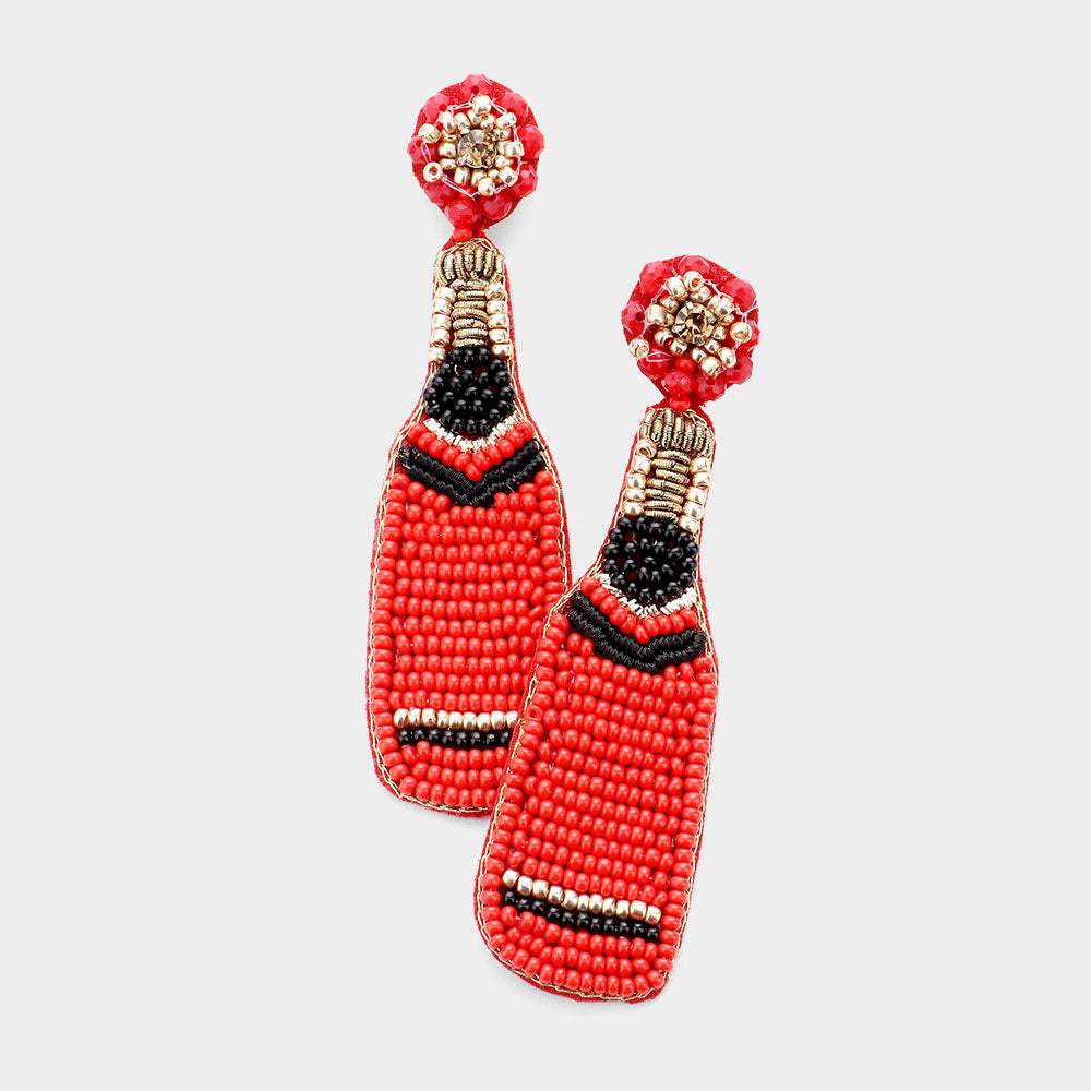 Felt Back Seed Beaded Champagne Dangle Earrings - Madeline Love - Flyclothing LLC