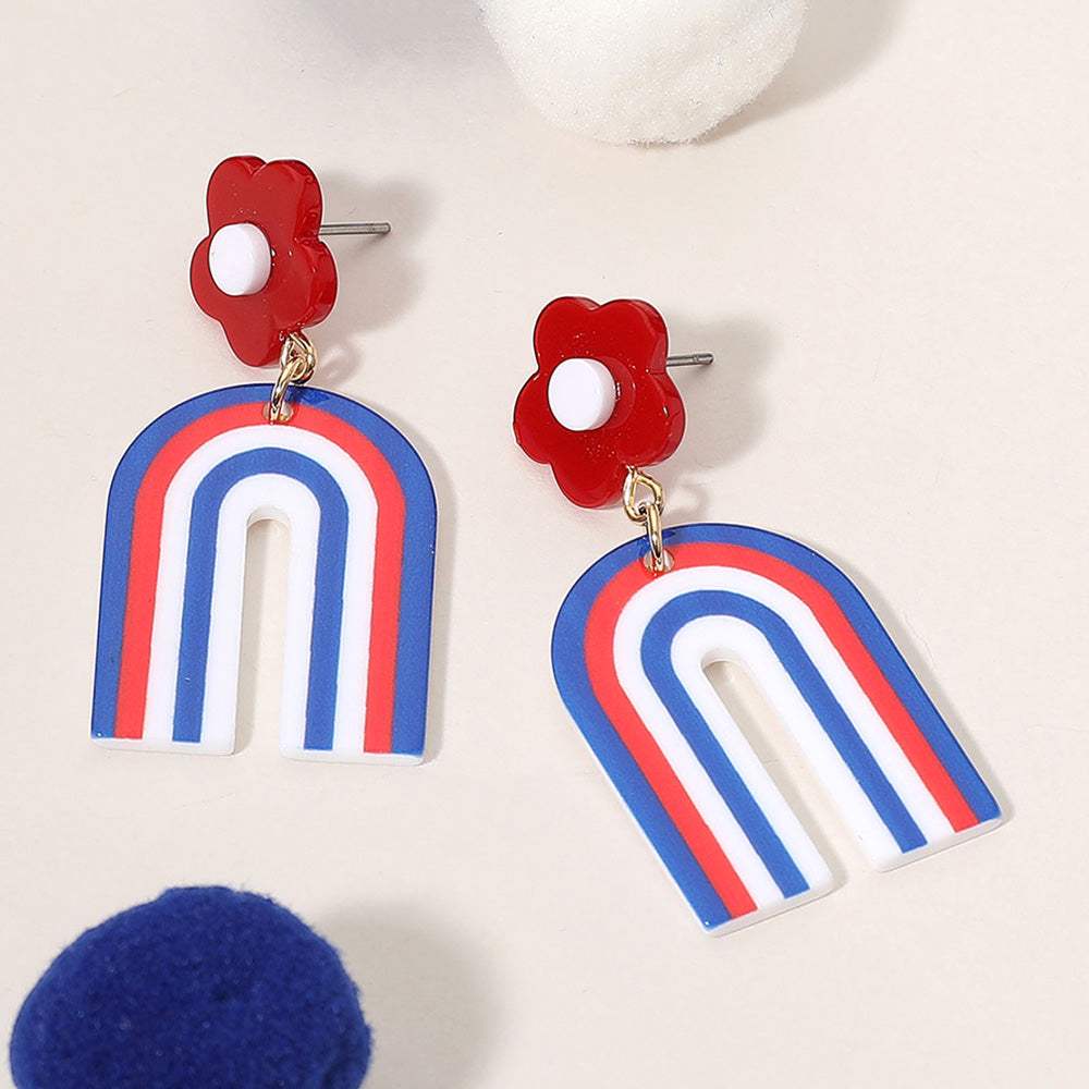 American USA Flag Colored Resin Flower Arch Drop Dangle Earrings - Madeline Love - Flyclothing LLC