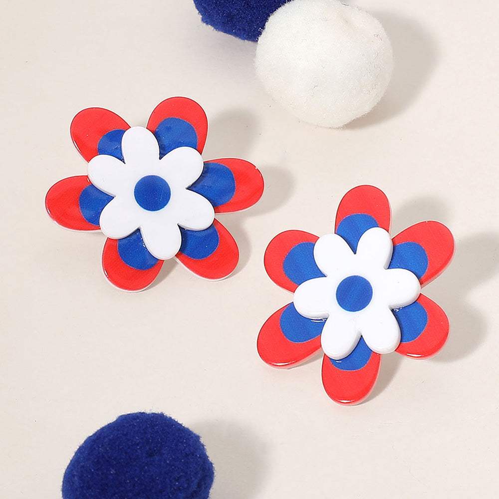 American USA Flag Colored Resin Flower Earrings - Madeline Love - Flyclothing LLC