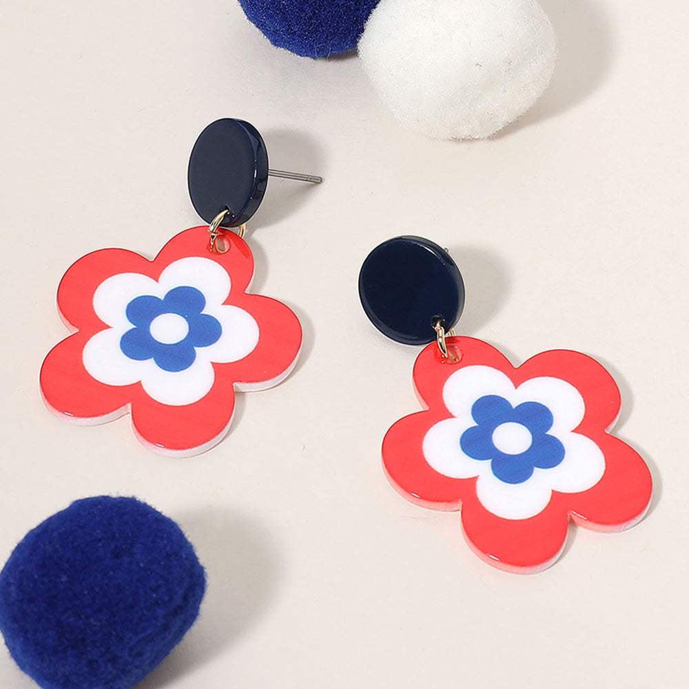American USA Flag Colored Resin Flower Dangle Earrings - Madeline Love - Flyclothing LLC