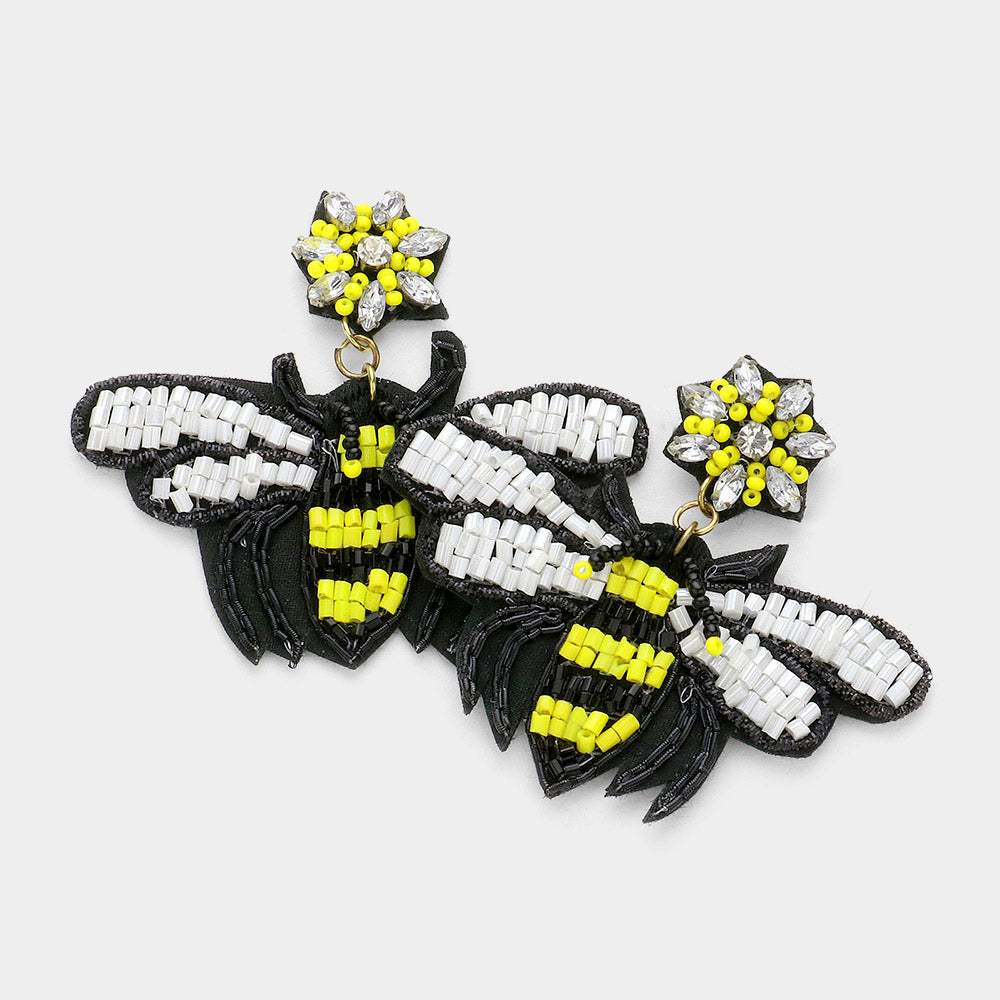 Felt Back Multi Bead Honey Bee Dangle Earrings - Madeline Love - Flyclothing LLC