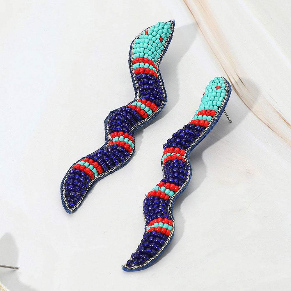 Felt Back Seed Beaded Snake Earrings - Madeline Love - Flyclothing LLC