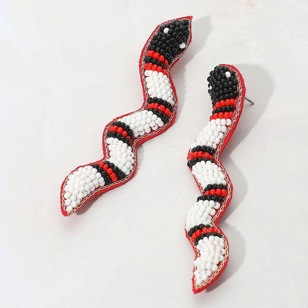 Felt Back Seed Beaded Snake Earrings - Madeline Love - Flyclothing LLC