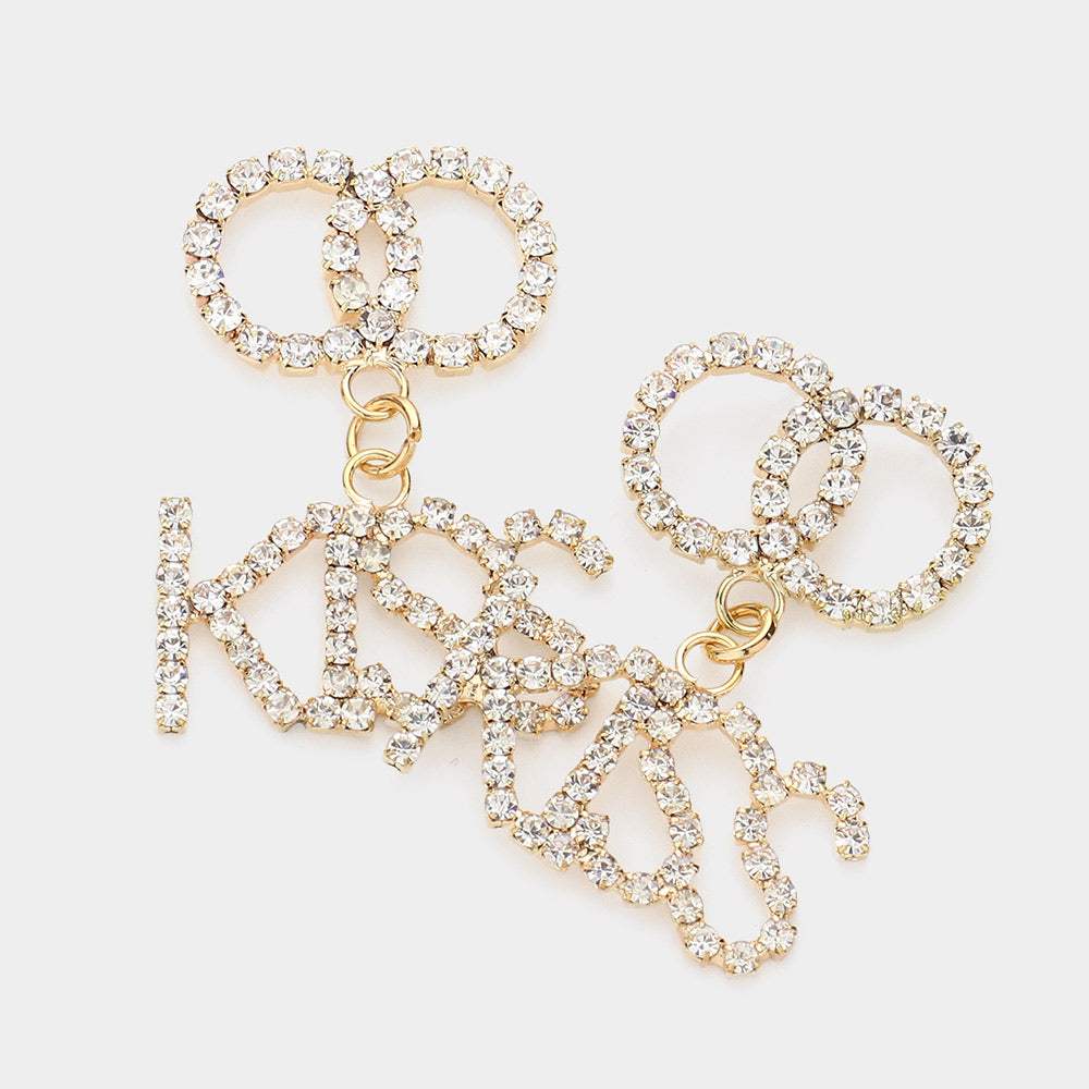 KISS Rhinestone Embellished Message Dangle Earrings - Madeline Love - Flyclothing LLC