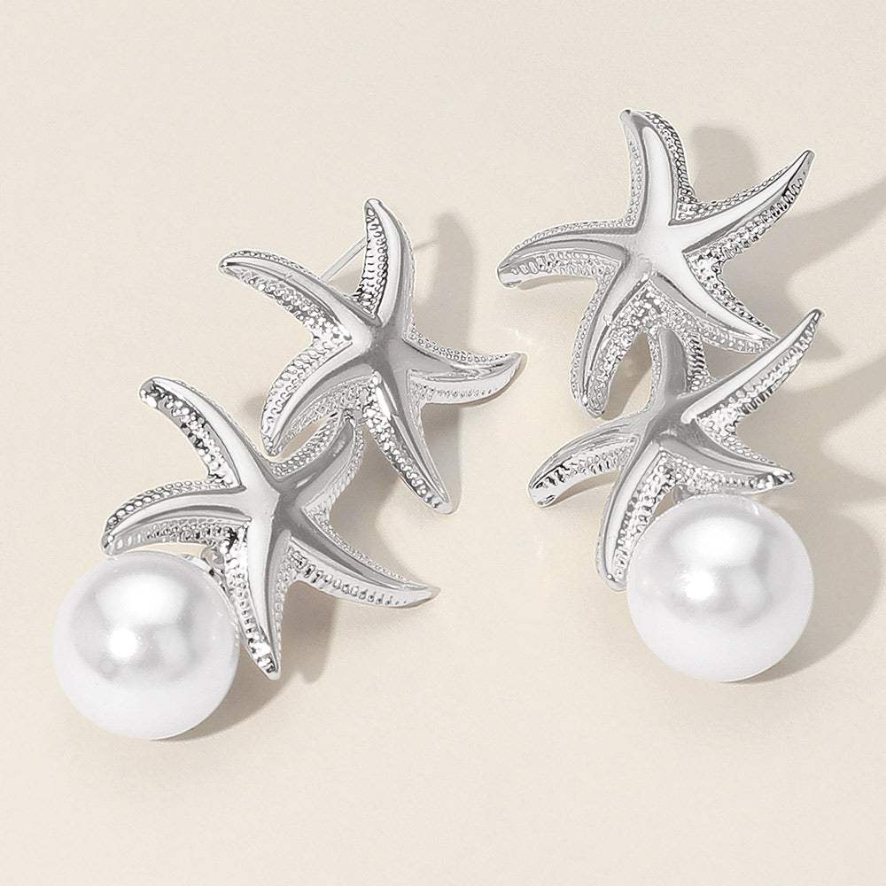 Pearl Tip Double Metal Starfish Drop Earrings - Madeline Love - Flyclothing LLC