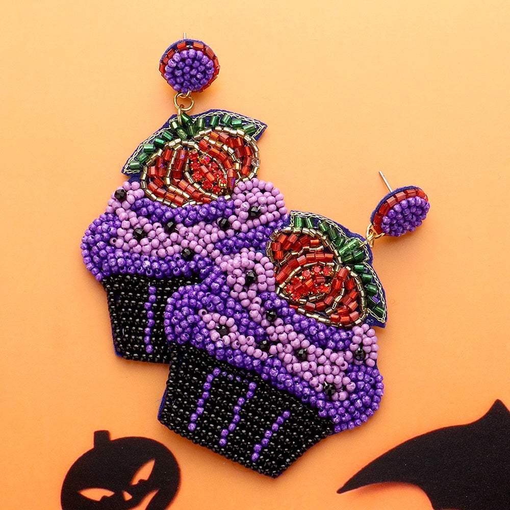 Felt Back Pumpkin Muffin Beaded Dangle Earrings - Madeline Love - Flyclothing LLC