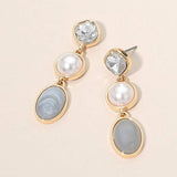 Triple Stone Bezel Link Drop Earrings - Madeline Love - Flyclothing LLC