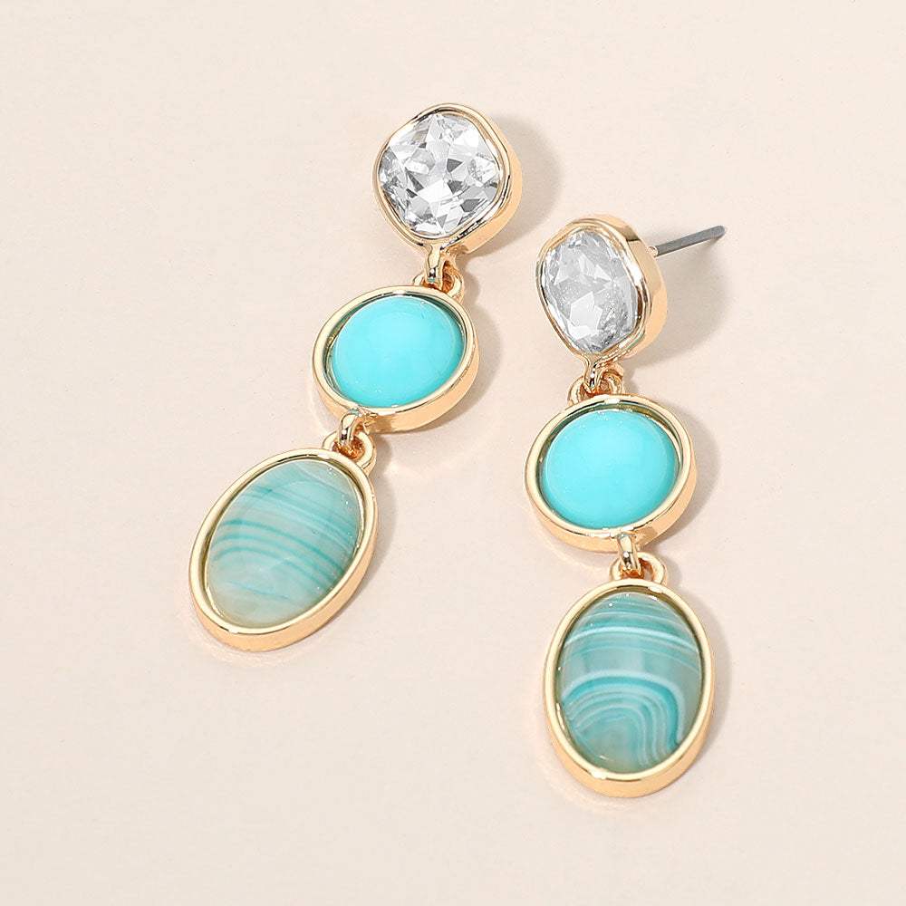 Triple Stone Bezel Link Drop Earrings - Madeline Love - Flyclothing LLC