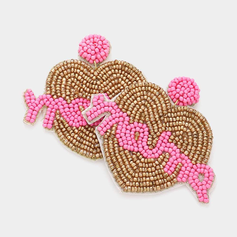 Mama Message Felt Back Seed Beaded Heart Dangle Earrings - Madeline Love - Flyclothing LLC