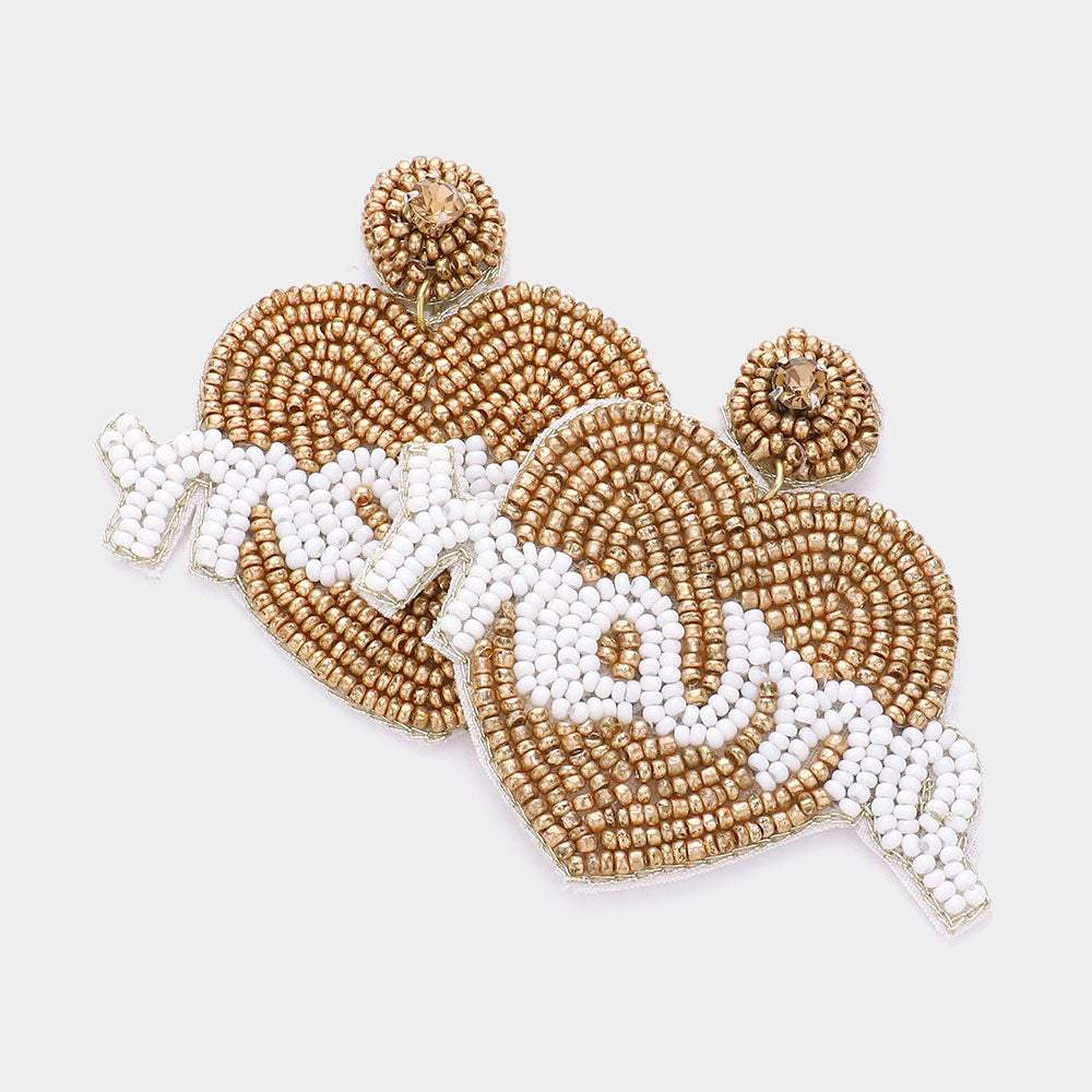 Mama Message Felt Back Seed Beaded Heart Dangle Earrings - Madeline Love - Flyclothing LLC