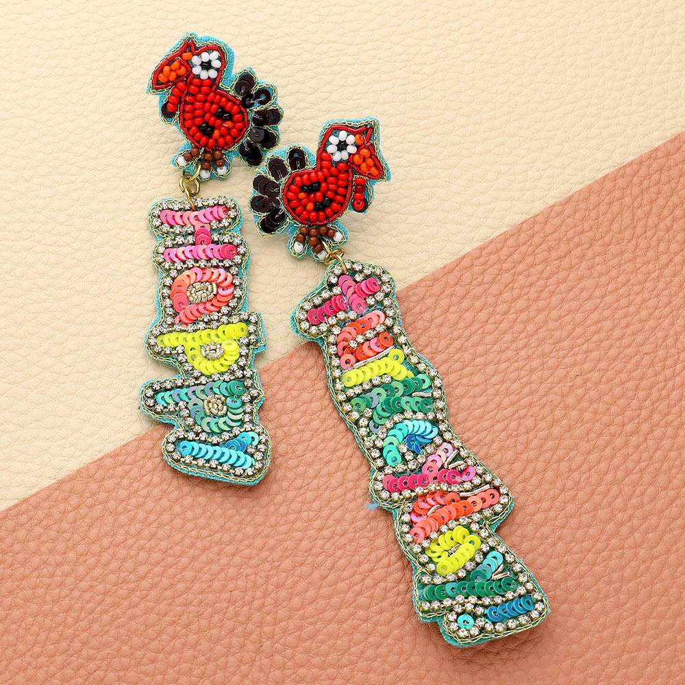 Felt Back Beaded Happy Turkeyday Message Dangle Earrings - Madeline Love - Flyclothing LLC