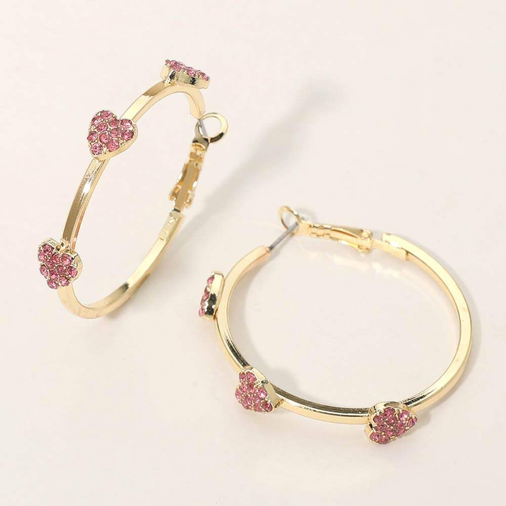 Gold Dipped Rhinestone Pave Heart Charm Around Hoop Earrings - Madeline Love - Flyclothing LLC
