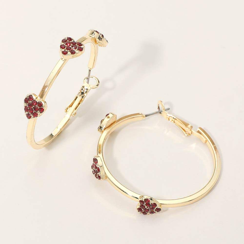 Gold Dipped Rhinestone Pave Heart Charm Around Hoop Earrings - Madeline Love - Flyclothing LLC