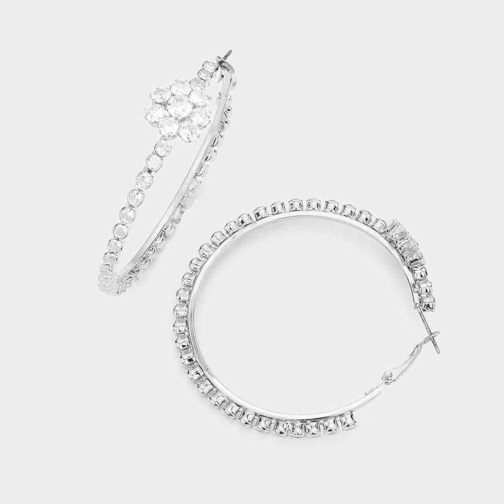 Bubble Stone Flower Accented Hoop Earrings - Madeline Love - Flyclothing LLC