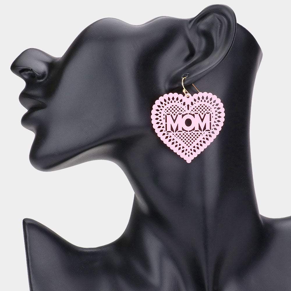 MOM Message Colored Brass Metal Heart Dangle Earrings - Madeline Love - Flyclothing LLC