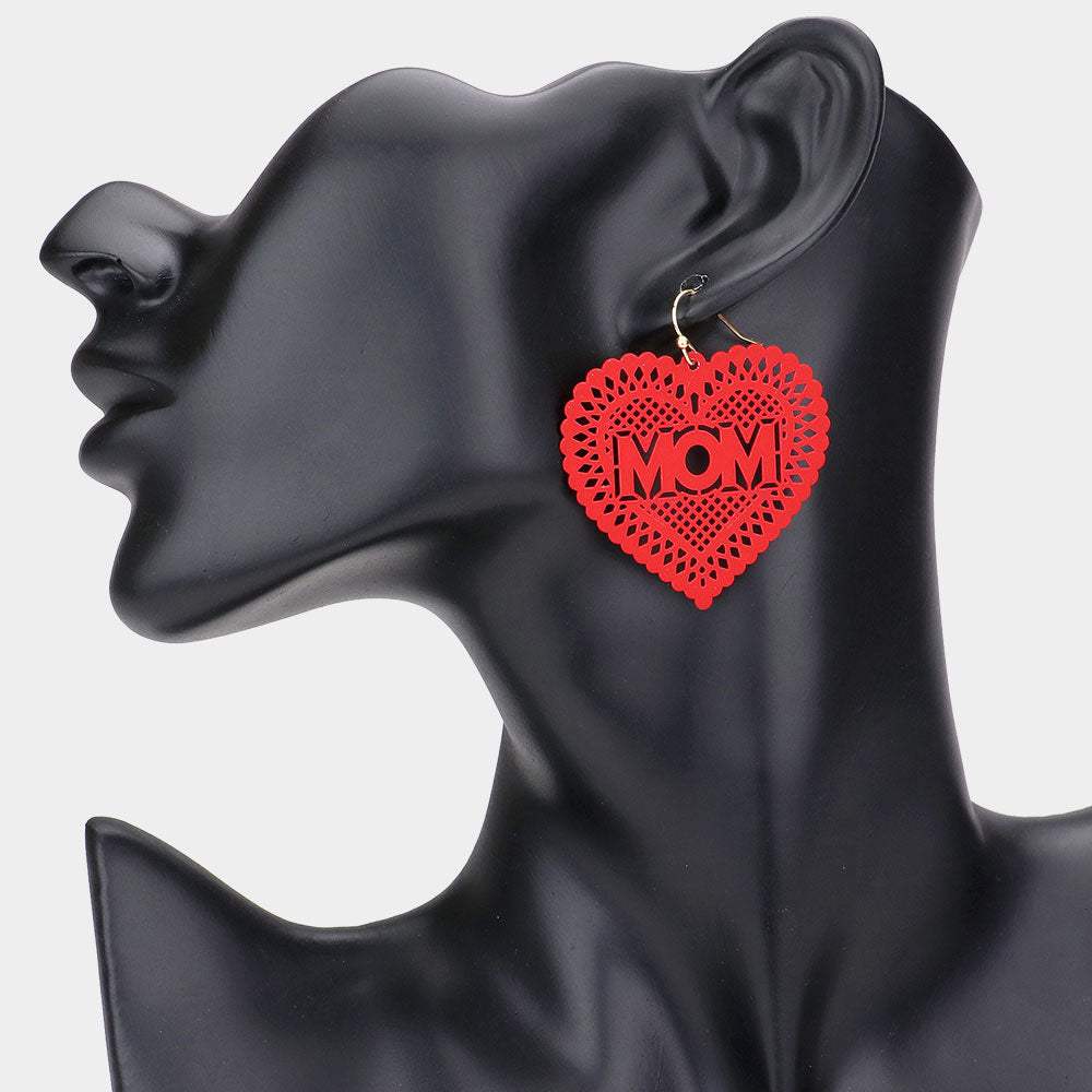 MOM Message Colored Brass Metal Heart Dangle Earrings - Madeline Love - Flyclothing LLC