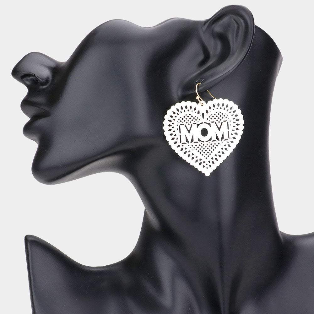 MOM Message Colored Brass Metal Heart Dangle Earrings - Madeline Love - Flyclothing LLC