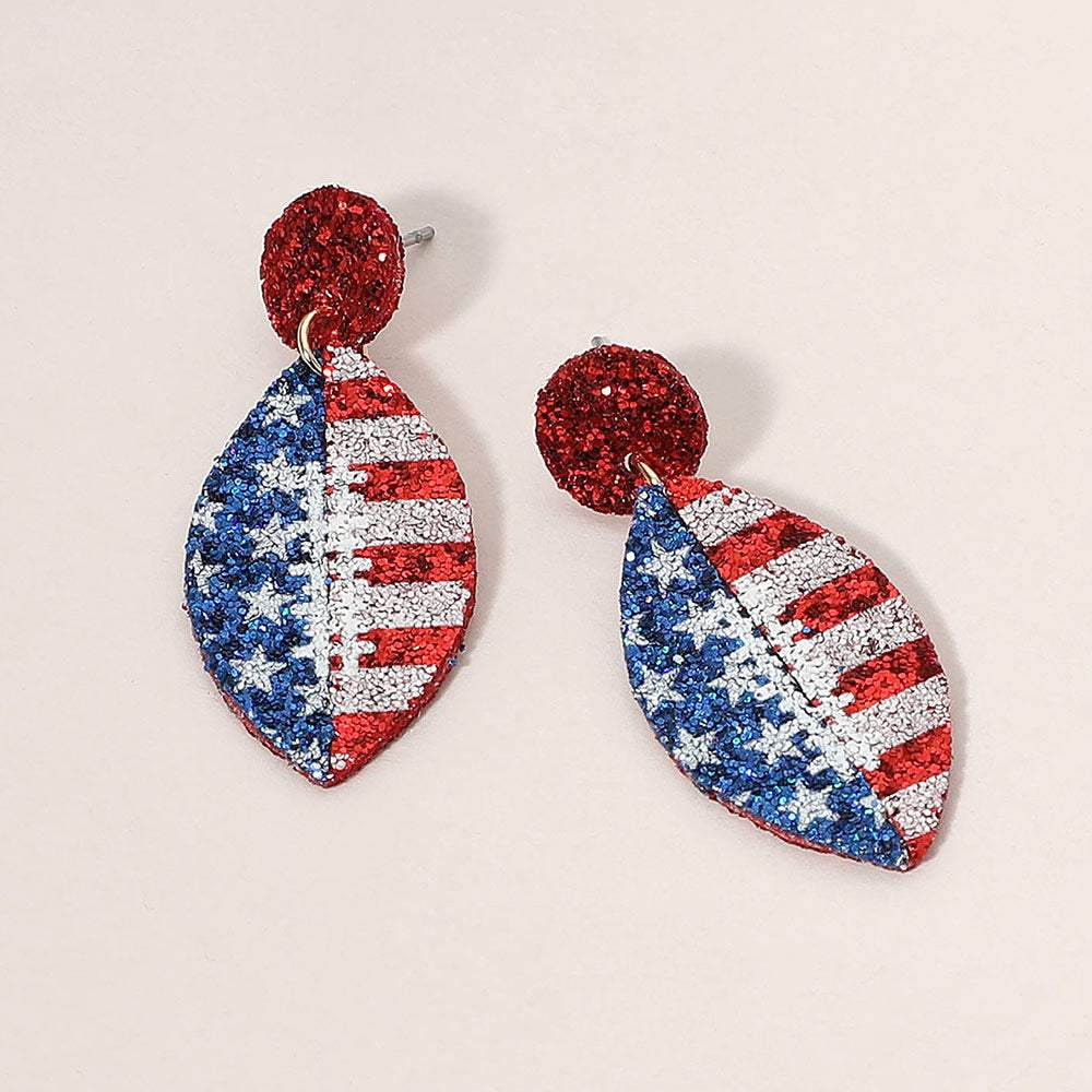 Glittered American USA Flag Football Dangle Earrings - Madeline Love - Flyclothing LLC