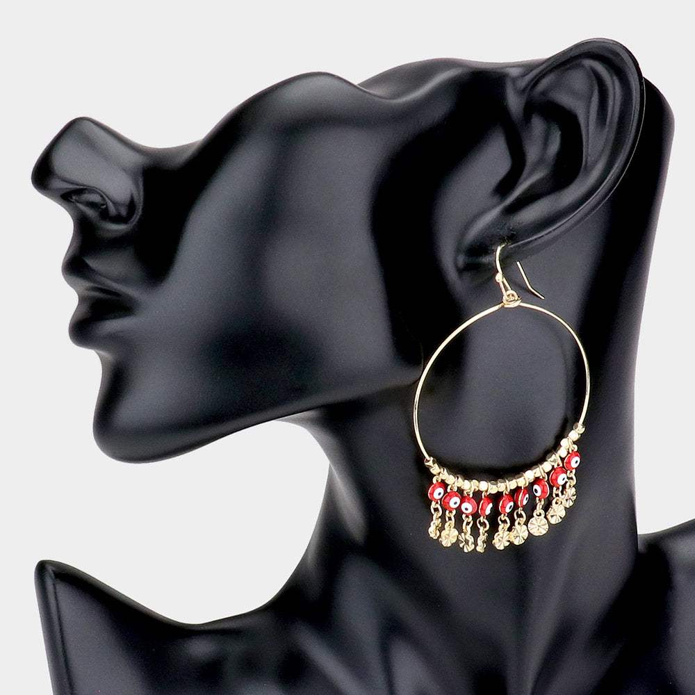 Open Metal Circle Evil Eye Link Dangle Earrings - Madeline Love - Flyclothing LLC