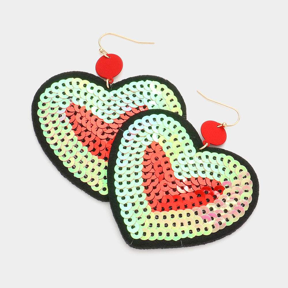Felt Back Sequin Heart Dangle Earrings - Madeline Love - Flyclothing LLC