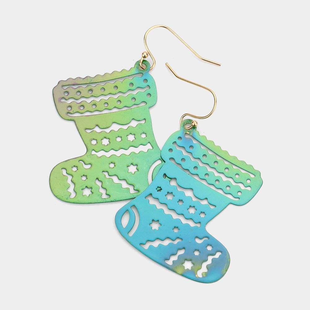 Christmas Socks Metal Cutout Dangle Earrings - Madeline Love - Flyclothing LLC