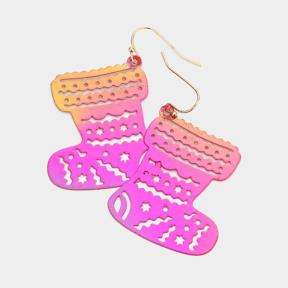 Christmas Socks Metal Cutout Dangle Earrings - Madeline Love - Flyclothing LLC