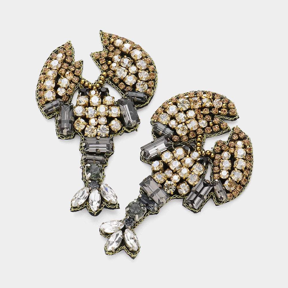 Stone Embellished Lobster Earrings - Madeline Love - Flyclothing LLC