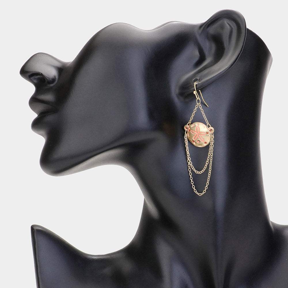 Draped Chain Sand Dollar Dangle Earrings - Madeline Love - Flyclothing LLC
